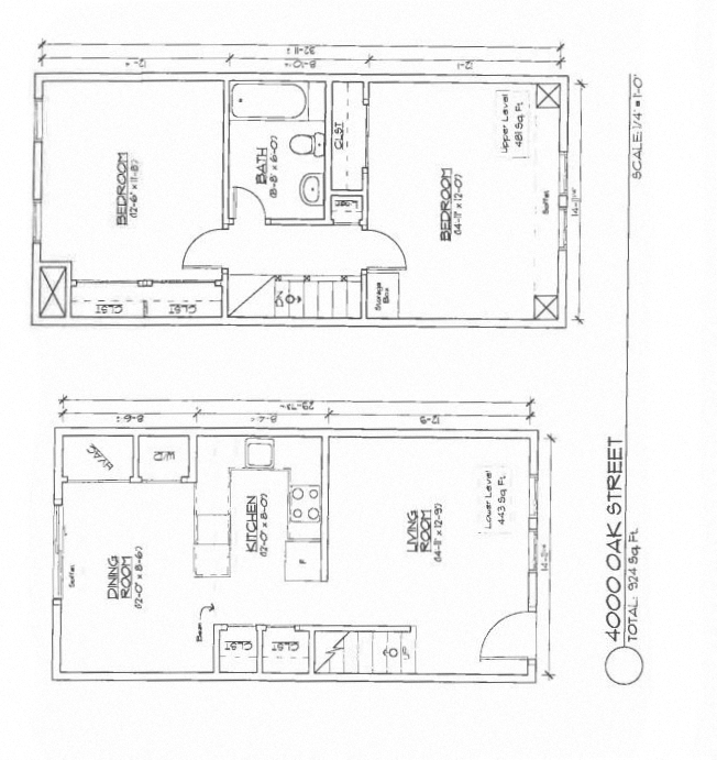 Floor plan for 2 beds, 1 bath, 924 sqft